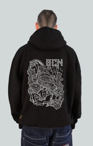 Hoodie urbano de algodón y alto gramaje con diseño gráfico streetwear, estética hip hop y urban streetwear