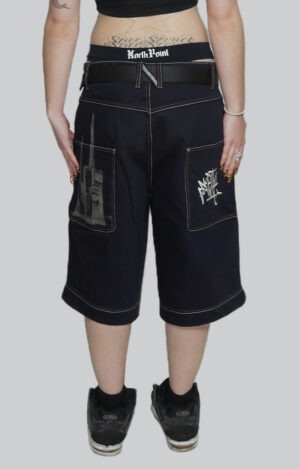 Shorts baggy negros North Point HARLEM 3X con gráfico Tres Chimeneas de Sant Adrià denim streetwear