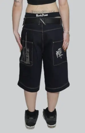 Shorts baggy negros North Point HARLEM 3X con gráfico Tres Chimeneas de Sant Adrià denim streetwear
